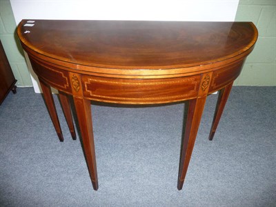 Lot 1275 - A George III Mahogany, Satinwood Banded and Floral Marquetry Foldover Card Table, circa 1800,...