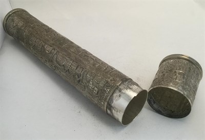 Lot 3025 - An Indian Silver Scroll-Holder, Apparently Unmarked, dated 1911, tubular and chased with...
