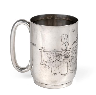 Lot 3040 - A Victorian Silver Christening-Mug, Maker's Mark Rubbed, London, 1880, cylindrical and on...