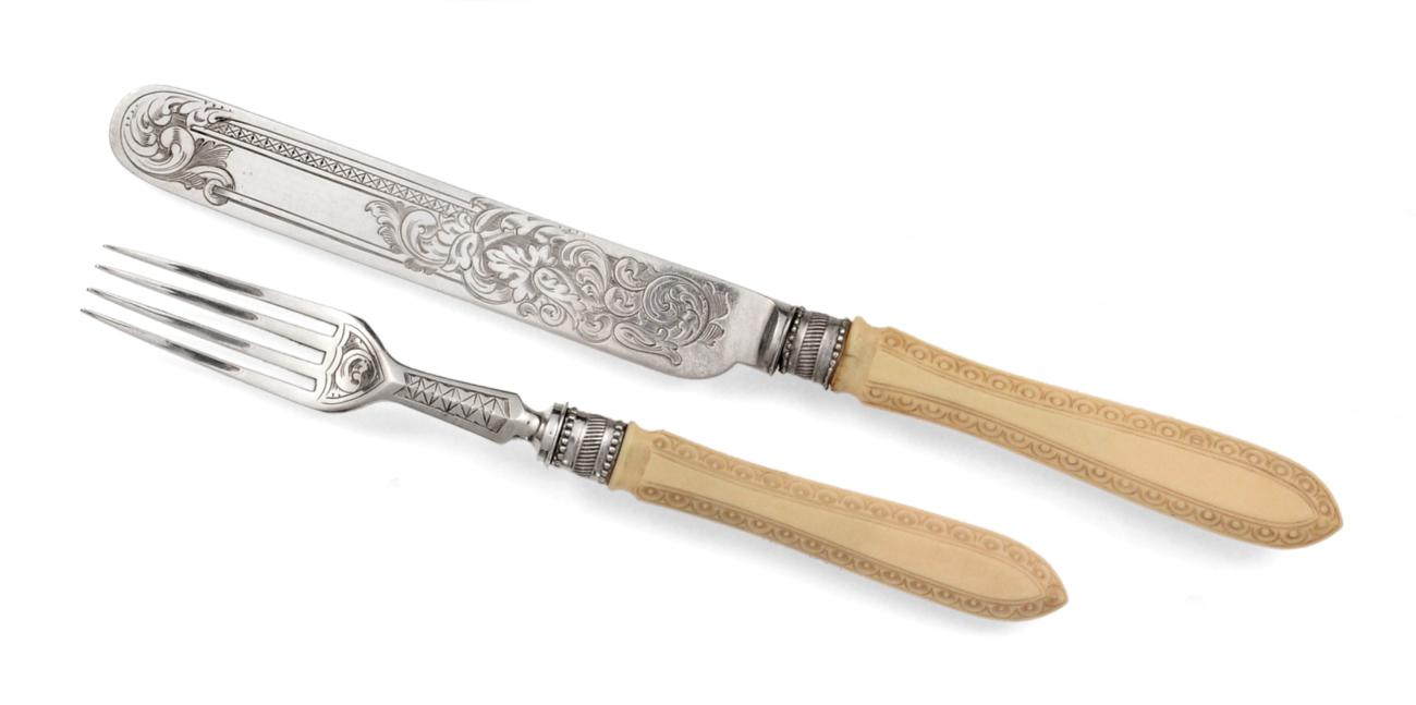 Lot 3045 - A Set of Victorian Silver-Mounted Ivory Fruit-Knives and Fruit-Forks, by Mappin and Webb,...