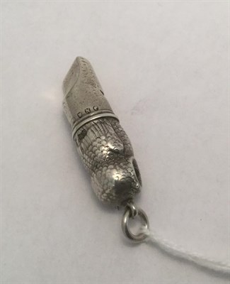 Lot 3047 - A Victorian Silver Novelty Whistle, by Sampson Mordan and Co., London, 1888, realistically modelled