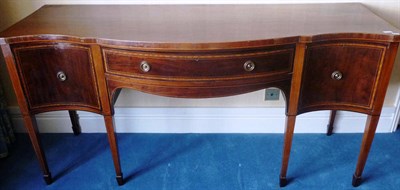 Lot 1278 - A George III Mahogany, Satinwood Banded, Boxwood and Ebony Strung Sideboard, circa 1800, of...