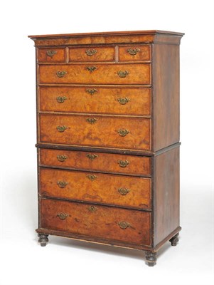 Lot 1282 - A George II Figured Walnut and Featherbanded Chest on Chest, mid 18th century, the cavetto...