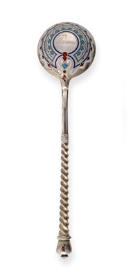 Lot 3097 - A Russian Enamelled Silver Spoon, by Khlebnikov, Moscow, With Imperial Warrant, Late 19th...