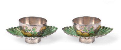 Lot 3103 - A Pair of Chinese Enamelled Silver Cups and Saucers, With Chinese Character Mark, Probably 19th...