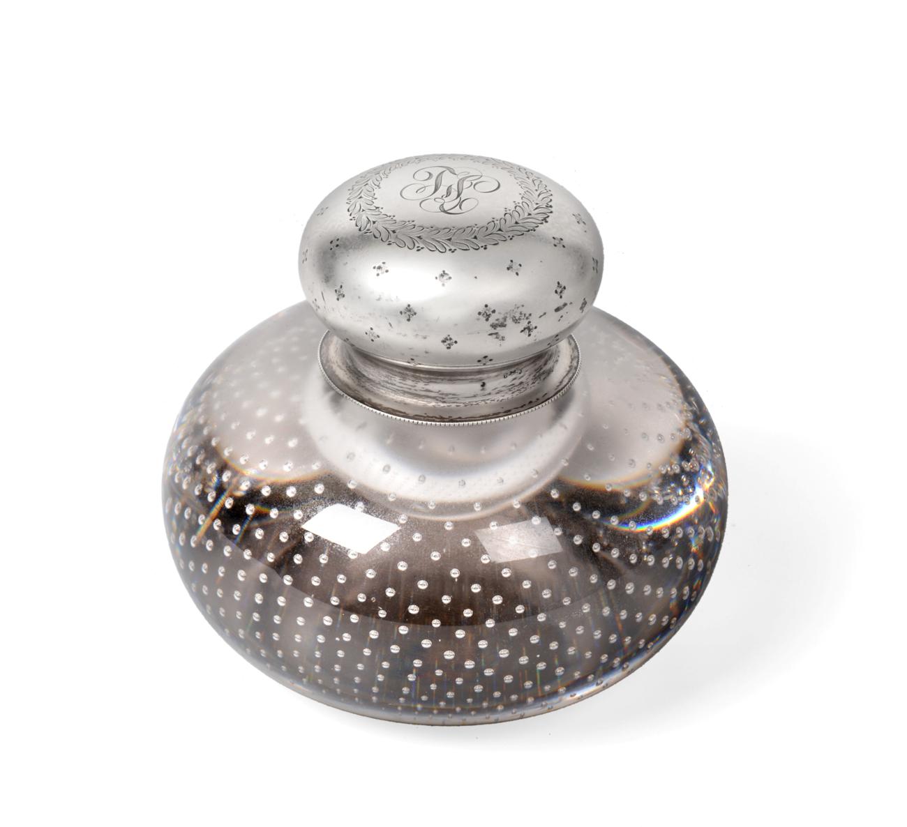 Lot 3105 - An American Silver-Mounted Glass Inkwell, by Goodnow and Jenks, Boston, Massachusetts, Circa...