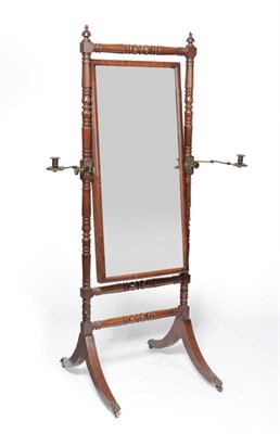 Lot 1289 - A Regency Mahogany Cheval Mirror, 2nd quarter 19th century, the rectangular mirror plate...