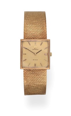 Lot 3186 - A 9 Carat Gold Square Shaped Wristwatch, signed Omega, model: De Ville, 1973, (calibre 625)...