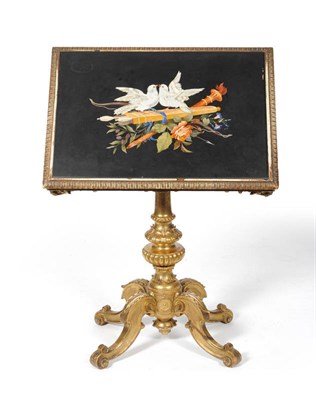 Lot 1292 - A 19th Century Gilt and Italian Marble Pietra Dura Pedestal Table, the rectangular top  within...