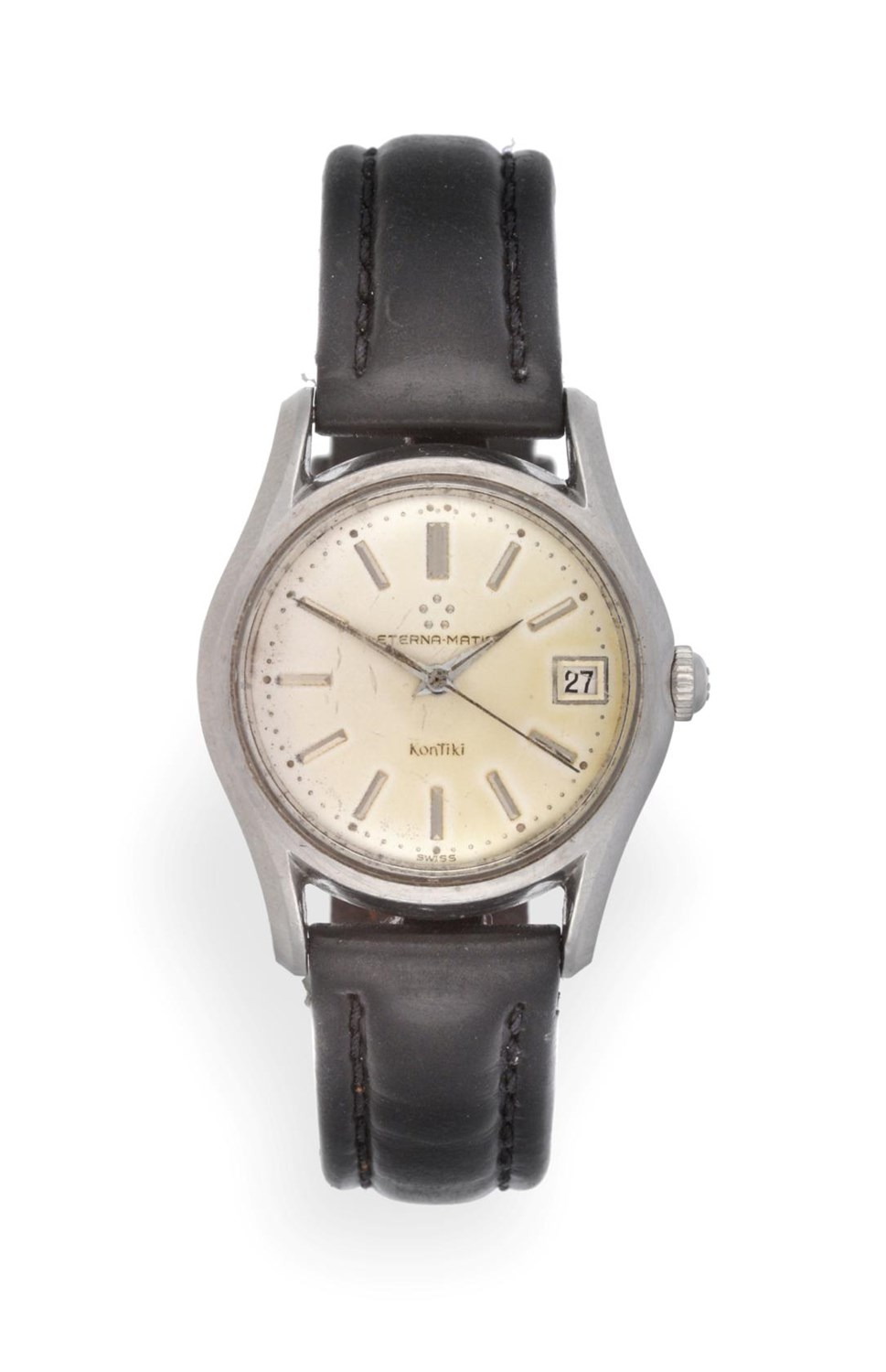 Lot 3187 - A Stainless Steel Automatic Calendar Centre Seconds Wristwatch, signed Eterna Matic, model:...