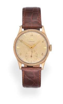 Lot 3193 - A 9 Carat Gold Wristwatch, signed Omega, circa 1955, (calibre 266) lever movement signed and...