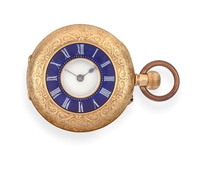 Lot 3204 - A Lady's 18 Carat Gold and Enamel Fob Watch, circa 1900, lever movement, enamel dial with Roman...