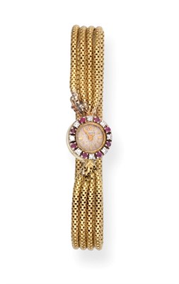 Lot 3210 - A Lady's 18 Carat Gold Diamond and Ruby Set Wristwatch, signed Blancpain, 1959, lever movement,...