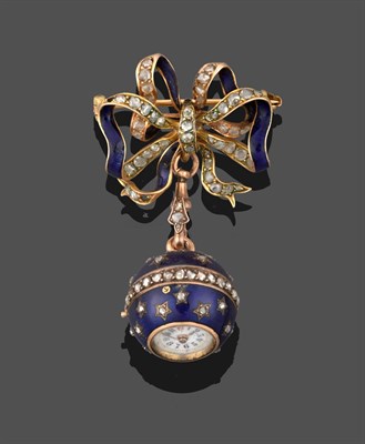 Lot 3235 - A Lady's Enamel and Diamond Set Ball Fob Watch, circa 1920, gilt finished lever movement...