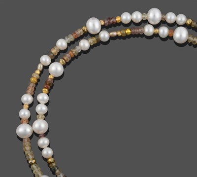 Lot 3274 - A Zircon, Coated Pyrite and Cultured Pearl Necklace, faceted gold coated pyrite and...