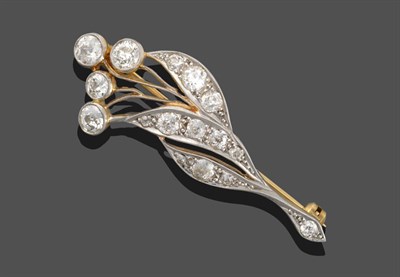 Lot 3281 - A Diamond Spray Brooch, set throughout with old cut diamonds in white millegrain settings,...