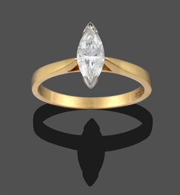 Lot 3299 - An 18 Carat Gold Diamond Solitaire Ring, the marquise cut diamond in a white claw setting, to a...