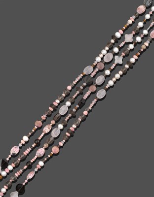 Lot 3314 - A Multi-Gemstone Bead Necklace, comprising of pink and white cultured pearls, pink opal,...