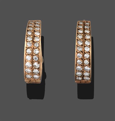 Lot 3323 - A Pair of 9 Carat Rose Gold Double Row Diamond Hoop Earrings, two rows of round brilliant cut...