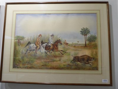 Lot 2005 - J H Preston (19th century) Pig Sticking in India  Watercolour and chalk, 42cm by 62.2cm (4)...