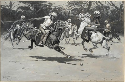 Lot 2007 - Hugo Ungewitter (1869-1944) Manipuris playing polo  Signed and dated (18)95, mixed media en...