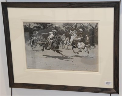 Lot 2007 - Hugo Ungewitter (1869-1944) Manipuris playing polo  Signed and dated (18)95, mixed media en...