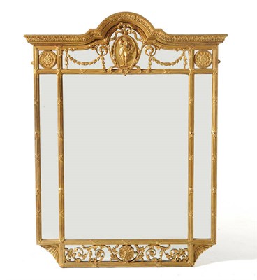 Lot 1312 - A Louis XVI Style Giltwood and Gesso Chimney Glass, late 19th century, with leaf and beaded...