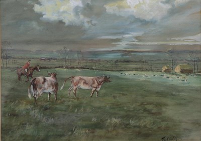 Lot 2026 - Michael Lyne (1912-1989) A hunt running through a farm Signed, watercolour and gouache, 23.5cm...