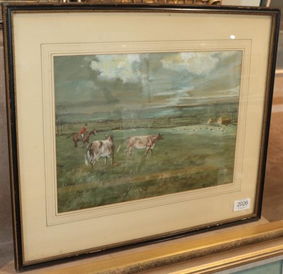 Lot 2026 - Michael Lyne (1912-1989) A hunt running through a farm Signed, watercolour and gouache, 23.5cm...