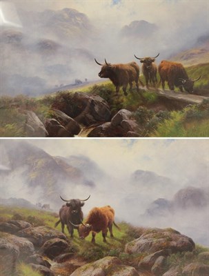 Lot 2050 - Henry Robinson Hall (1857-1927)  Highland cattle grazing Signed, oil on canvas, together with a...