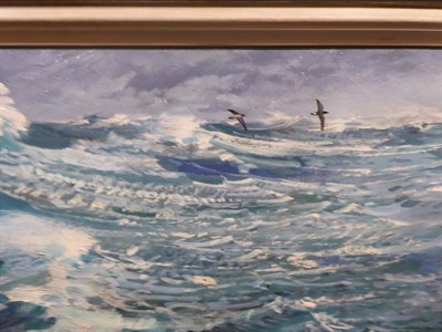 Lot 2064 - Keith Shackleton MBE (1923-2015) Southern Ocean with Great Shearwaters Signed and dated (19)63, oil