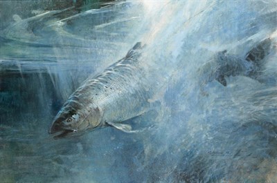 Lot 2068 - Alan B. Hayman (b.1947) Salmon Signed, oil on canvas, 52cm by 79cm   Artist's Resale...