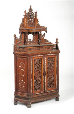 Lot 1318 - A Stained Softwood and Bone Inlaid Display Cabinet, probably Chinese, late 19th century, the staged