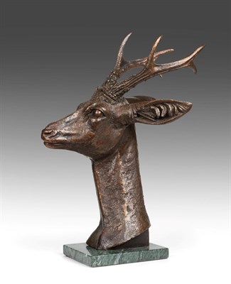 Lot 2088 - Sally Arnup FRBS, ARCA (1930-2015) Roe Deer head Signed and numbered VI/X, bronze on a marble base