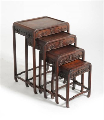 Lot 1320 - A Chinese Quartetto Nest of Hardwood Tables, circa 1900, each with mortise and tennon joints...