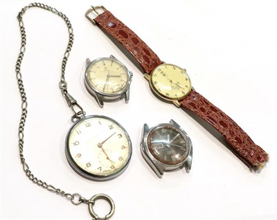 Lot 228 - Omega Seamaster gents wristwatch, Seiko gents wristwatch, a chrome cased pocket watch, and a Newman