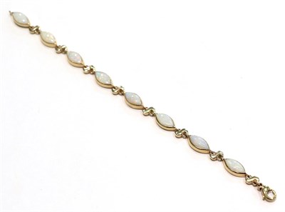 Lot 239 - A 9 carat gold opal bracelet, length 19cm