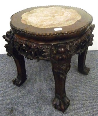 Lot 1326 - A Chinese Marble and Padouk Wood Low Plant Stand, circa 1900, the beaded edge and foliate...