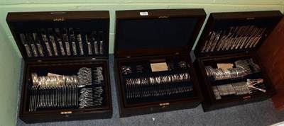 Lot 289 - Silver-plated Kings pattern flatware for twenty-four place settings, housed in two canteens and...