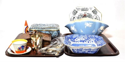 Lot 299 - An inlaid sewing box; various pottery including Spode and Capodimonte; various silver and plate etc