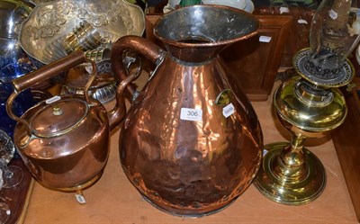 Lot 306 - A large copper measure, together with a copper kettle on brass stand and an early 20th century...