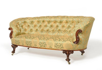 Lot 1329 - A Victorian Mahogany Settee, 3rd quarter 19th century, the padded back support and overstuffed seat