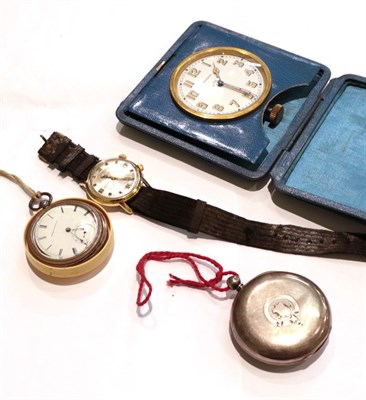 Lot 346 - A collection of watches to include two silver cased pocket watch, wristwatch and travelling...