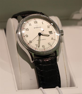 Lot 348 - A stainless steel automatic calendar centre seconds wristwatch, signed Eterna, Eterna-Matic, model