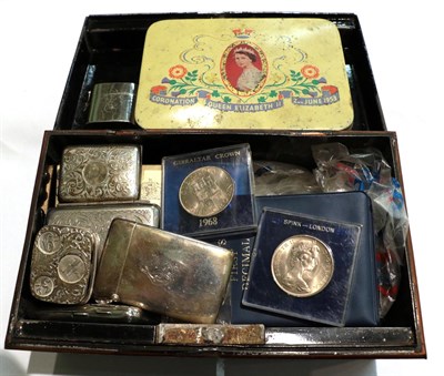 Lot 350 - A silver calling card case; a silver cigarette case; a silver matchbook holder; a plated...