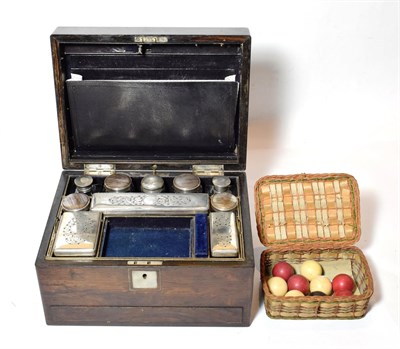 Lot 352 - Nine ivory bagatelle balls and vanity case and contents