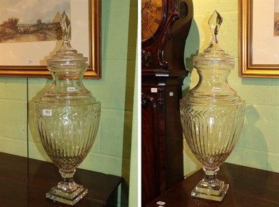 Lot 353 - Pair lidded glass urns