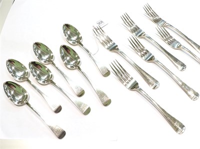 Lot 368 - A set of six Victorian silver table-forks and six dessert-spoons, by James Barber and William...