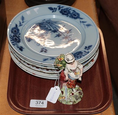 Lot 374 - An English delft plate, circa 1760, painted in blue with a chinoiserie landscape, 22.5cm...