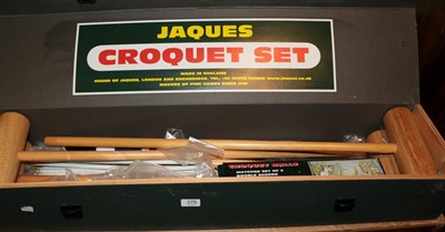 Lot 378 - Pine cased Jacques croquet set